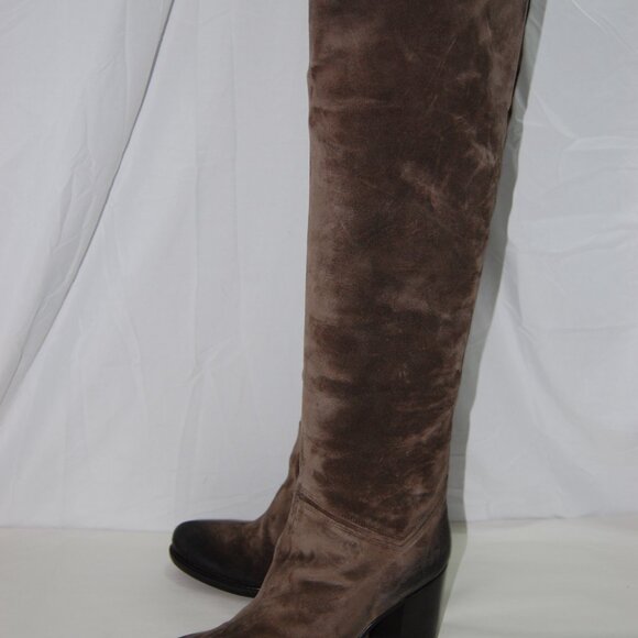 40/US9❤️Made in ITALY Brown Oiled Leather Over the Knee High Heels Tall BOOTS - Picture 5 of 16